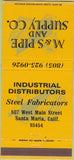 Matchbook Cover - M and S Pipe and Supply Santa Maria CA 30 Strike