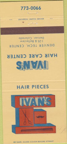 Matchbook Cover - Ivan's Hair Pieces Denver CO toupee  30 Strike