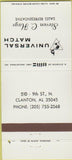 Matchbook Cover - Universal Match Steven Hays Clanton AL 30 Strike