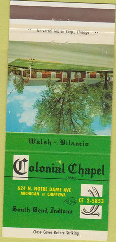 Matchbook Cover - Colonial Chapel South Bend IN Funeral Home 30 Strike