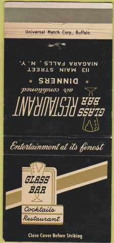 Matchbook Cover - Glass Bar Restaurant Niagara Falls NY 30 Strike