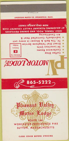 Matchbook Cover - Pleasant Valley Motor Lodge Sutton MA 30 Strike