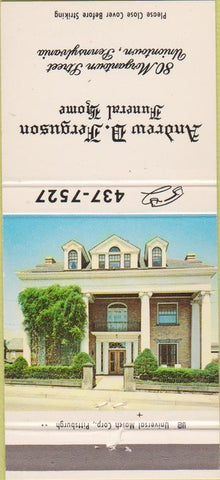 Matchbook Cover - Andrew Ferguson Funeral Home Uniontown PA 30 Strike