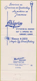 Matchbook Cover - Ahlgrim Funeral Home Elmhurst IL 30 Strike