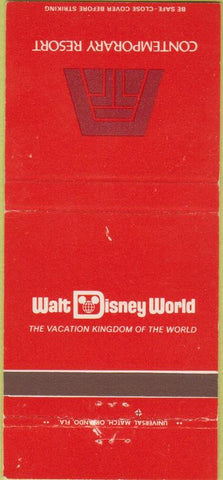Matchbook Cover - Walt Disney World Contemporary Resort Orlando FL 30 Strike