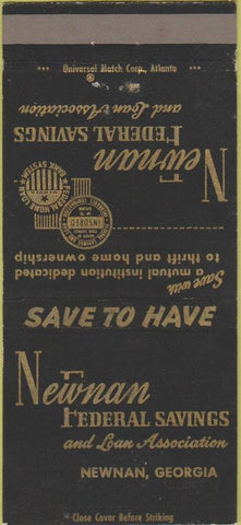 Matchbook Cover - Newnan Federal Savings Bank GA 30 Strike