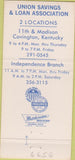 Matchbook Cover - Union Savings Loan Covington KY 30 Strike