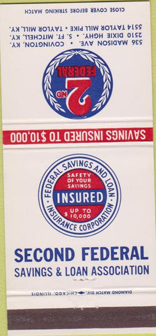 Matchbook Cover - 2nd Federal Savings Loan Covington Fort Mitchell KY 30 Strike