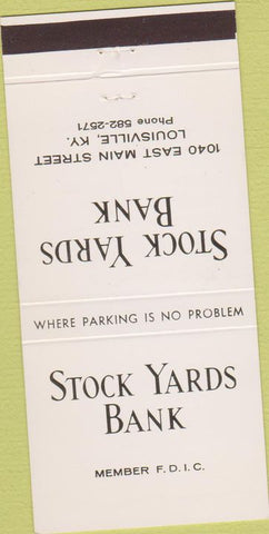 Matchbook Cover - Stock Yards Bank Louisville KY 30 Strike