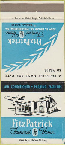 Matchbook Cover - FitzPatrick Funeral Home Philadelphia PA 30 Strike