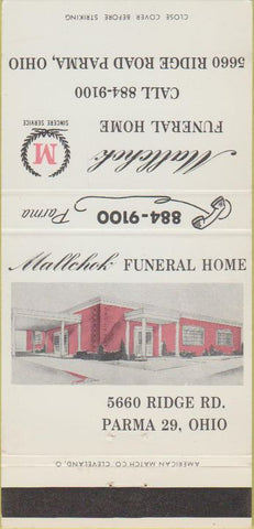 Matchbook Cover - Mallchok Funeral Home Parma OH 30 Strike