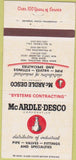 Matchbook Cover - McArdle Desco Pipe Valve New Castle DE 30 Strike