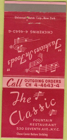 Matchbook Cover - The Classic Fountain Restaurant New York City 30 Strike
