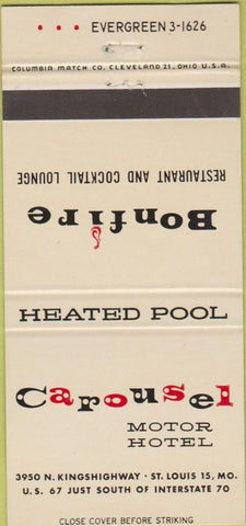 Matchbook Cover - Carousel Motor Hotel ST Louis MO 30 Strike