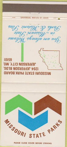 Matchbook Cover - Missouri State Parks Jefferson City MO 30 Strike