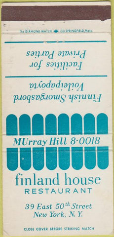 Matchbook Cover - Finland House Restaurant New York City WEAR 30 Strike