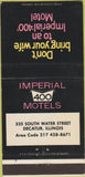 Matchbook Cover - Imperial 400 Motels Decatur IL 30 Strike