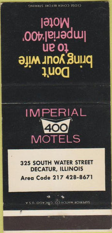 Matchbook Cover - Imperial 400 Motels Decatur IL 30 Strike