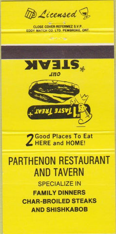 Matchbook Cover - Parthenon Restaurant Tavern ON? 30 Strike