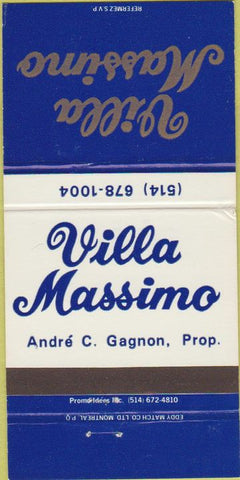Matchbook Cover - Villa Massimo Brossard QC 30 Strike