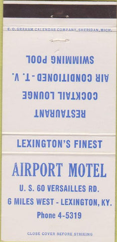 Matchbook Cover - Airport Motel Lexington KY 30 Strike