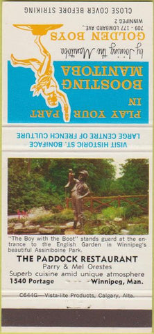 Matchbook Cover - Paddock Restaurant Winnipeg MB 30 Strike