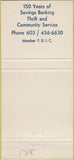 Matchbook Cover - Portsmouth Savings Bank NH 30 Strike