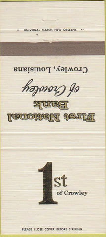 Matchbook Cover - First National Bank Crowley LA 30 Strike