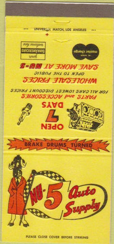Matchbook Cover - NU 5 Auto Supply Southgate CA 30 Strike