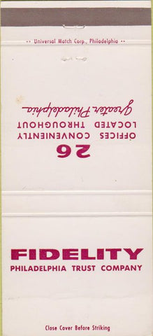 Matchbook Cover - Fidelity Trust Co Philadelphia PA WEAR 30 Strike
