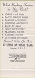 Matchbook Cover - Citizens National Bank Austin TX 30 Strike