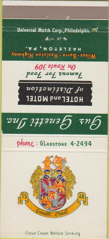 Matchbook Cover - Gus Genetti Inc Hotel Hazleton PA 30 Strike