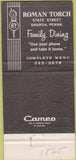Matchbook Cover - Roman Torch Sharon PA restaurant 30 Strike