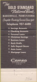 Matchbook Cover - Gold Standard National Bank Marienville PA 30 Strike