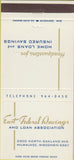 Matchbook Cover - East Federal Savings Loan Milwaukee WI 30 Strike