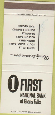 Matchbook Cover - 1st National Bank Glens Falls NY WEAR 30 Strike
