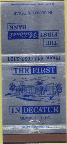 Matchbook Cover - First National Bank Decatur TX 30 Strike