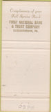 Matchbook Cover - First National Bank Trust Elizabethtown PA 30 Strike