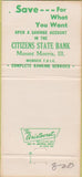 Matchbook Cover - Citizens State Bank Mount Morris IL 30 Strike