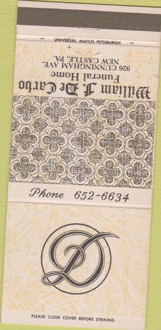 Matchbook Cover - William De Carbo Funeral Home New Castle PA 30 Strike