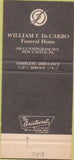 Matchbook Cover - William De Carbo Funeral Home New Castle PA 30 Strike