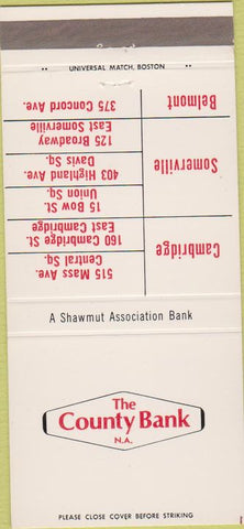 Matchbook Cover - County Bank Cambridge Belmont Somerville MA 30 Strike