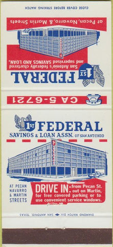 Matchbook Cover - 1st Federal Savings Loan San Antonio TX 30 Strike