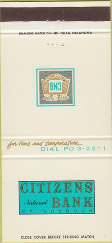 Matchbook Cover - Citizens Bank Lubbock TX 30 Strike