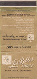 Matchbook Cover - Leos Robles Lodge Santa Rosa CA WEAR 30 Strike