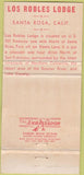 Matchbook Cover - Leos Robles Lodge Santa Rosa CA WEAR 30 Strike