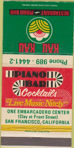 Matchbook Cover - Kau Kau Restaurant San Francisco CA Piano Bar 30 Strike