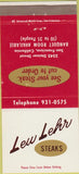 Matchbook Cover - Lew Lehr Steaks San Francisco CA 30 Strike