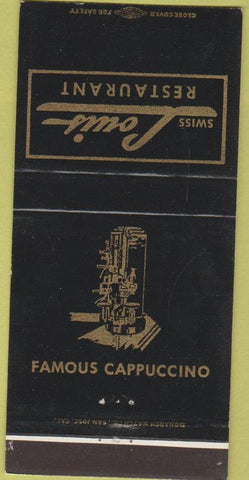 Matchbook Cover - Swiss Louis Restaurant Cappuccino San Francisco CA 30 Strike