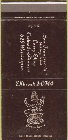Matchbook Cover - India House San Francisco CA WEAR 30 Strike